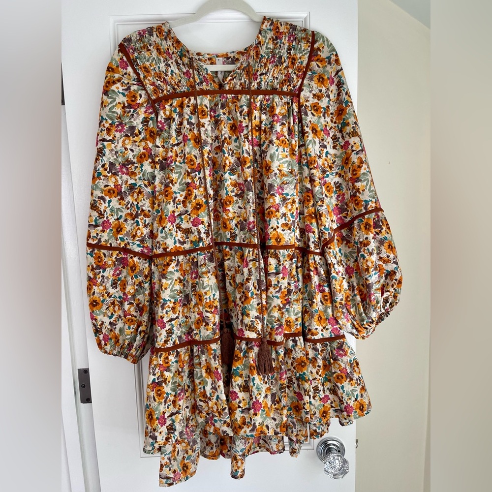 70/21 Floral Dress with Brown Tassels